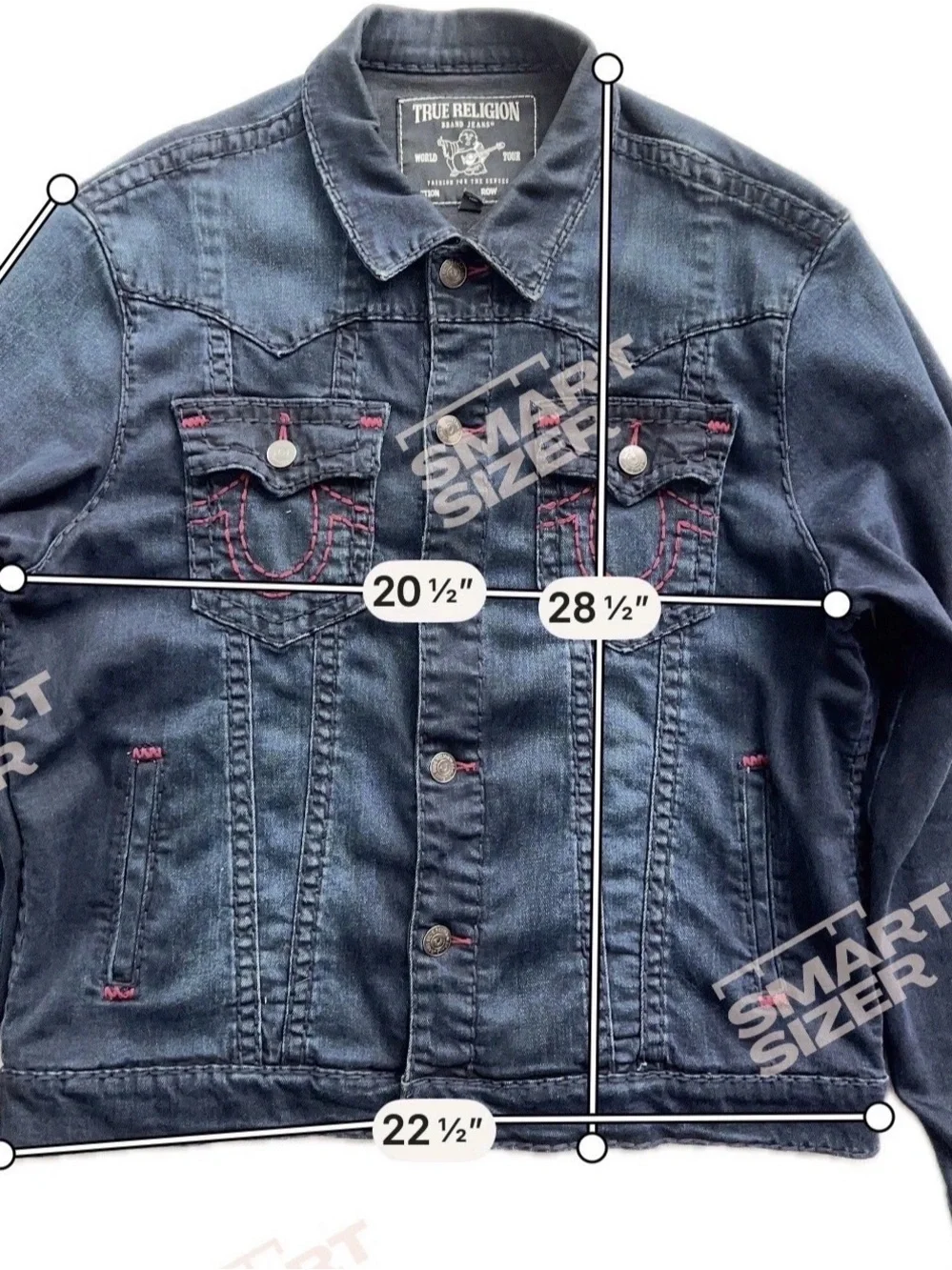 True Religion Dark Blue Denim Jacket with Pink Stitch Accents